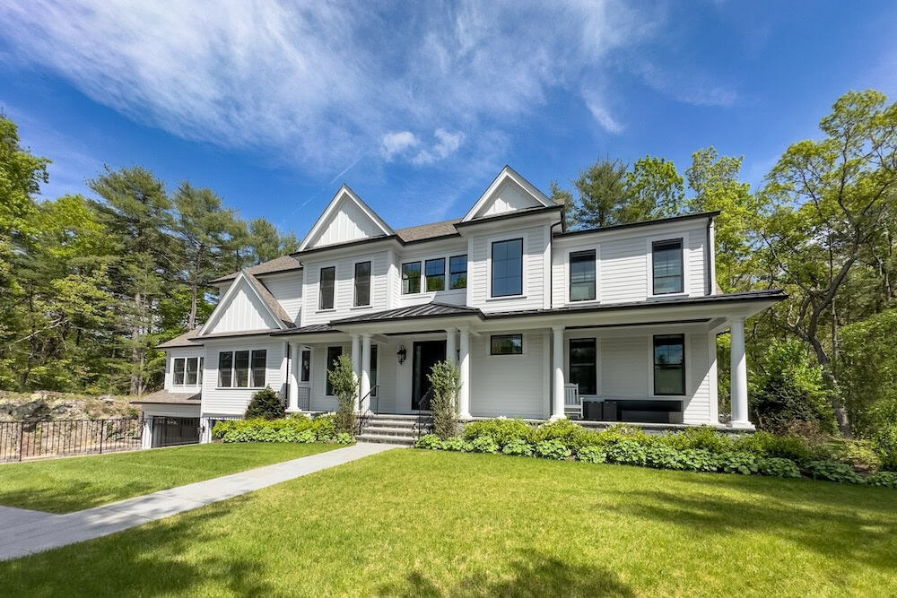 Metro West Boston suburban White Contemporary Farmhouse Styled House